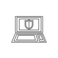 Line vector icon Computer, shield security. Outline vector icon