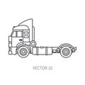 Line vector icon construction machinery truck container. Industrial style. Corporate cargo delivery. Commercial