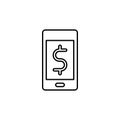 Line vector icon phone, dollar, money. Outline vector icon