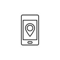 Line vector icon phone, location. Outline vector icon