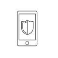 Line vector icon Phone shield, security. Outline vector icon