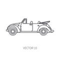 Line vector icon retro tourism cabriolet auto. Classic 1950s style. Nostalgia subcompact antique automobile. Summer