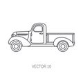 Line vector icon retro tourism pickup auto. Classic 1950s style. Nostalgia subcompact antique automobile. Summer travel