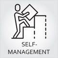 Line vector icon self-management as man builds a graph Royalty Free Stock Photo