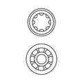 Line vector icon set auto moto parts accessories bearing. Repair service equipment. Engine elements shop catalog