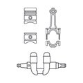 Line vector icon set auto moto parts accessories piston, crankshaft. Repair service equipment. Engine elements shop Royalty Free Stock Photo