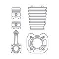Line vector icon set auto moto parts accessories piston, crankshaft. Repair service equipment. Engine elements shop Royalty Free Stock Photo