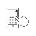 Line vector icon Smart phone, touch, lock, hand. Outline vector icon