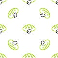 Line Vegan bread loaf icon isolated seamless pattern on white background. Vector