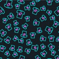 Line Vegan shirt icon isolated seamless pattern on black background. Vector