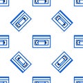 Line VHS video cassette tape icon isolated seamless pattern on white background. Colorful outline concept. Vector Royalty Free Stock Photo