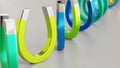 Line of Vibrantly Colored Magnets on Simple Light Grey Surface