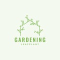 Line with vines leaf gate gardening logo design vector graphic symbol icon illustration creative idea