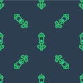 Line Vintage street light icon isolated seamless pattern on blue background. Vector Royalty Free Stock Photo