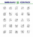 25 line viral Virus corona icon pack such as bat, protect, vomit, hand, people