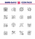 16 Line viral Virus corona icon pack such as doorknob, life, coronavirus, covid, virus