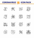 16 Line viral Virus corona icon pack such as medical, brain, heart, online, medical