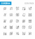 25 line viral Virus corona icon pack such as time, heart, protect hands, beat, bomb