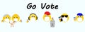 Line of voting emojis social distancing and wearing face masks to protect against covid 19 coronavirus, go vote text