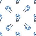 Line Vulcan salute icon isolated seamless pattern on white background. Hand with vulcan greet. Spock symbol. Colorful