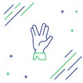 Line Vulcan salute icon isolated on white background. Hand with vulcan greet. Spock symbol. Colorful outline concept