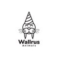 Line walrus birthday logo symbol icon vector graphic design illustration idea creative