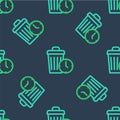 Line Waste of time icon isolated seamless pattern on blue background. Trash can. Garbage bin sign. Recycle basket icon