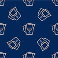 Line Water jug with a filter icon isolated seamless pattern on blue background. Vector Royalty Free Stock Photo