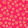 Line Water jug with a filter icon isolated seamless pattern on red background. Vector Royalty Free Stock Photo
