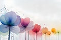 line of watercolor flowers on the isolated background, ai art