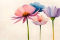 line of watercolor pink blue lotus flowers on the isolated background, ai art