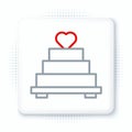 Line Wedding cake with heart icon isolated on white background. Colorful outline concept. Vector Royalty Free Stock Photo