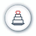 Line Wedding cake with heart icon isolated on white background. Colorful outline concept. Vector Royalty Free Stock Photo