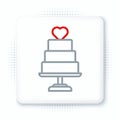 Line Wedding cake with heart icon isolated on white background. Colorful outline concept. Vector Royalty Free Stock Photo