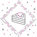 Line Wedding cake with heart icon isolated on white background. Happy Valentines day. Colorful outline concept. Vector Royalty Free Stock Photo