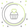 Line Wedding cake with heart icon isolated on white background. Valentines day symbol. Colorful outline concept. Vector Royalty Free Stock Photo