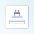 Line Wedding cake with heart icon isolated on white background. Valentines day symbol. Colorful outline concept. Vector Royalty Free Stock Photo