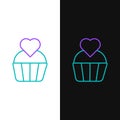 Line Wedding cake with heart icon isolated on white and black background. Valentines day symbol. Colorful outline Royalty Free Stock Photo