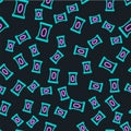 Line Wet wipe pack icon isolated seamless pattern on black background. Vector Royalty Free Stock Photo