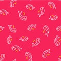 Line Whale icon isolated seamless pattern on red background. Vector Royalty Free Stock Photo