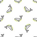 Line Whale icon isolated seamless pattern on white background. Vector Royalty Free Stock Photo