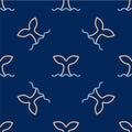 Line Whale tail in ocean wave icon isolated seamless pattern on blue background. Vector Royalty Free Stock Photo