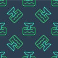 Line Whale tail in ocean wave icon isolated seamless pattern on blue background. Vector Royalty Free Stock Photo