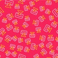 Line Whale tail in ocean wave icon isolated seamless pattern on red background. Vector Royalty Free Stock Photo