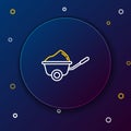 Line Wheelbarrow with dirt icon isolated on blue background. Tool equipment. Agriculture cart wheel farm. Colorful