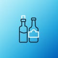 Line Whiskey bottle icon isolated on blue background. Colorful outline concept. Vector