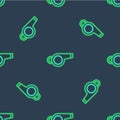 Line Whistle icon isolated seamless pattern on blue background. Referee symbol. Fitness and sport sign. Vector Royalty Free Stock Photo