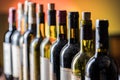 Line of wine bottles. Close-up. Royalty Free Stock Photo