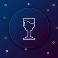 Line Wine glass icon isolated on blue background. Wineglass icon. Goblet symbol. Glassware sign. Happy Easter. Colorful Royalty Free Stock Photo