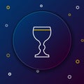Line Wine glass icon isolated on blue background. Wineglass icon. Goblet symbol. Glassware sign. Happy Easter. Colorful Royalty Free Stock Photo